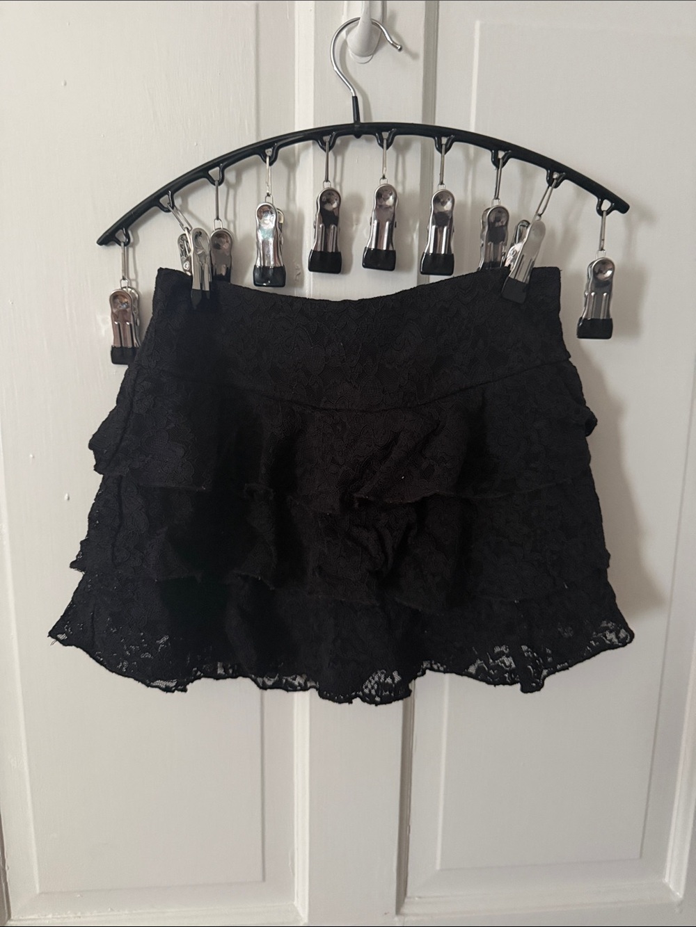 Windsor Black Lace Tiered Mini Skirt with Scalloped Trim